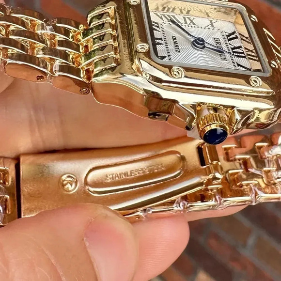 Panthere Classic Rectangle Stainless Steel Gold Watch - Picture 7 of 17